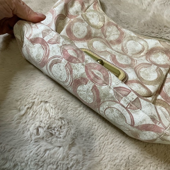 Coach Kristin Op Art Shoulder Bag Pink Cream Sequin Convertible Strap #16791 - Picture 5 of 15